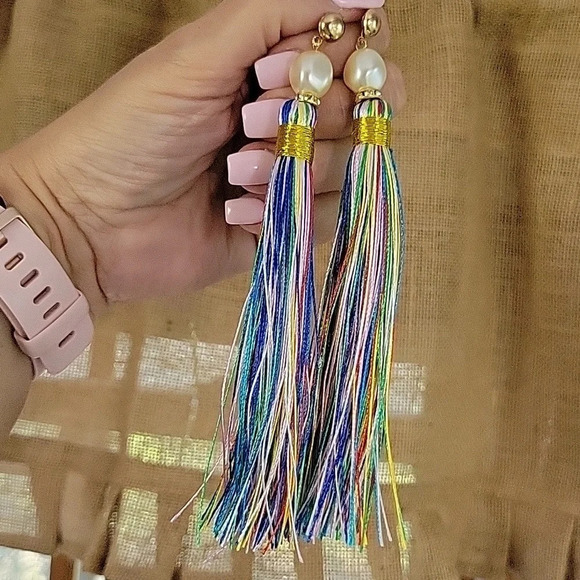 LONG FESTIVAL TASSEL EARRINGS - Picture 2 of 8